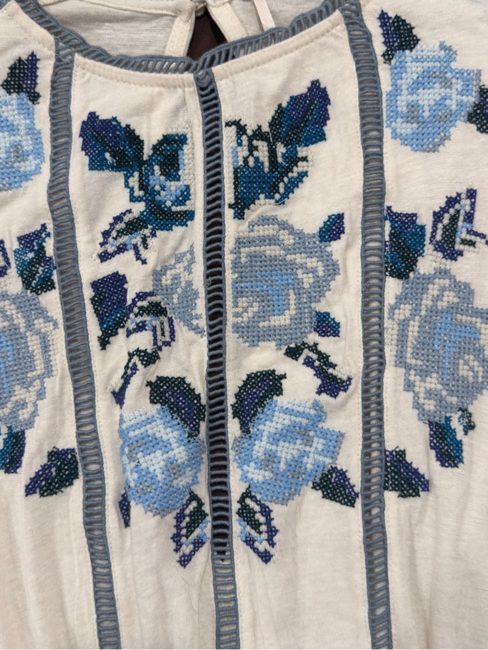 Free People Felicity Embroidered Smocked Waist Peasant Blouse - Picture 3 of 7